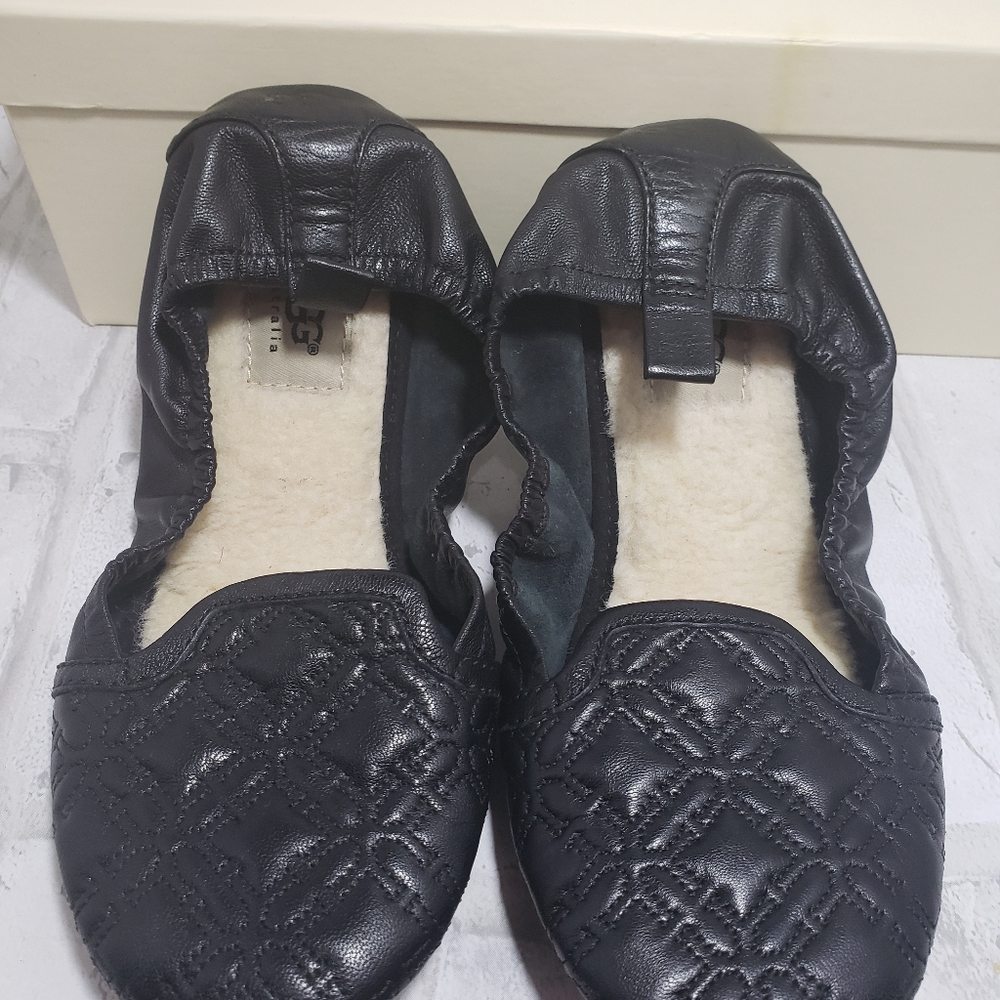 UGG Black Quilted Leather Slippers - Picture 7 of 9